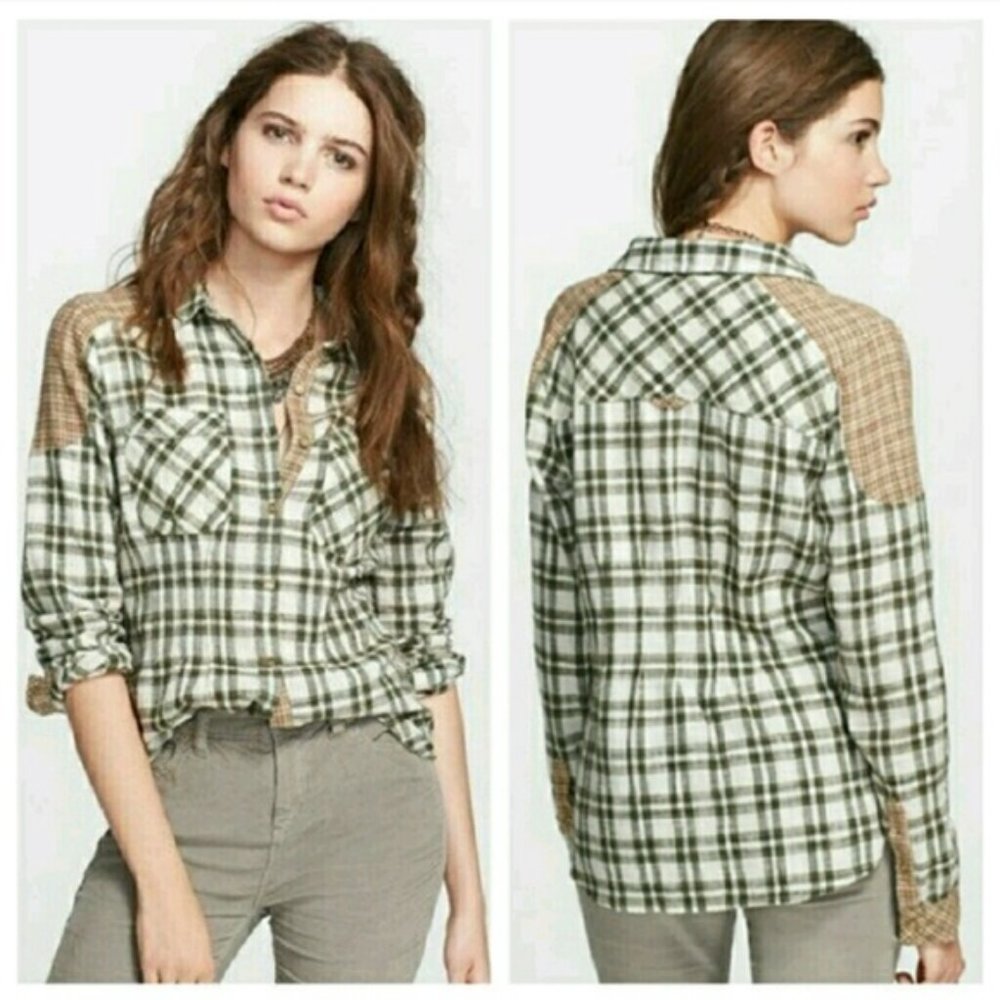 Free People Catch Up with Me Plaid Flannel Button-Down Shirt Size Small - Picture 3 of 16